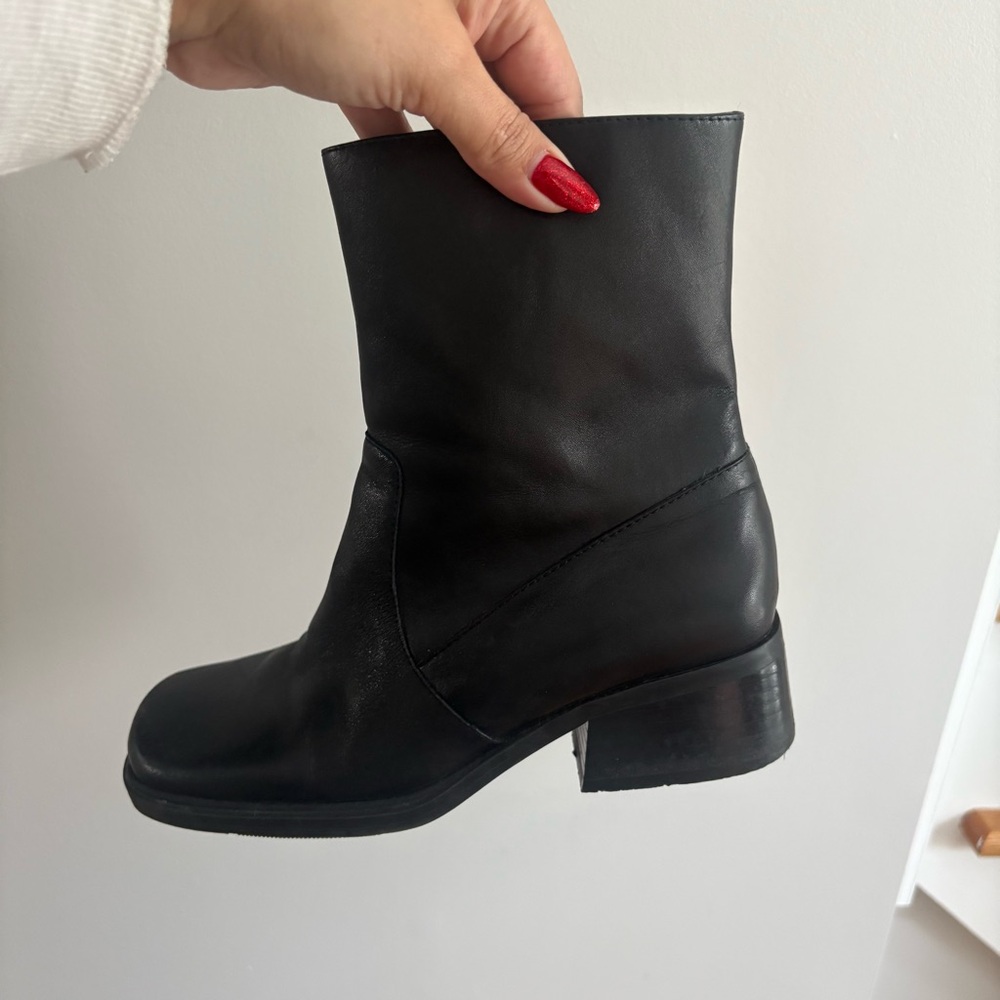 Vintage 90s Y2K Nine West square toe black leather boots size 6 carolyn bessette - Picture 7 of 11